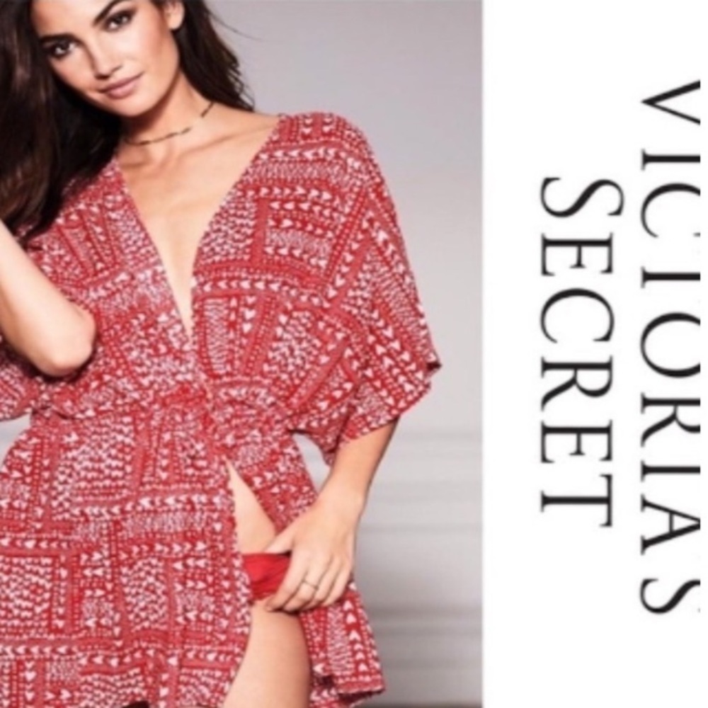 Victoria’s Secret Heart Print Kimono Swim Cover NWT